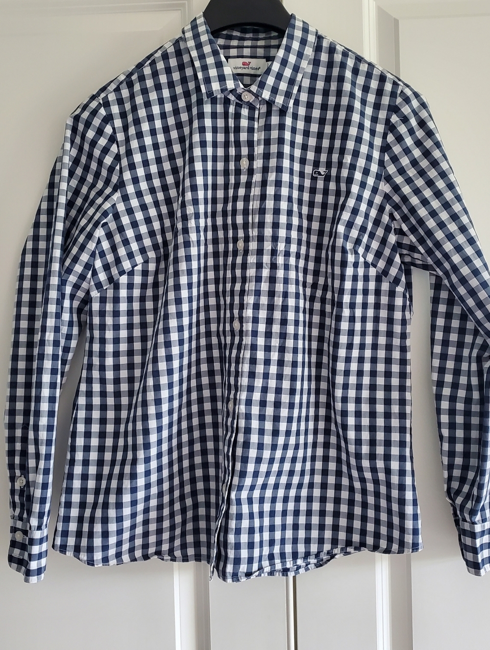 Vineyard Vines Shirt Womens 16 Blue Gingham Button Up Logo Collared Cotton